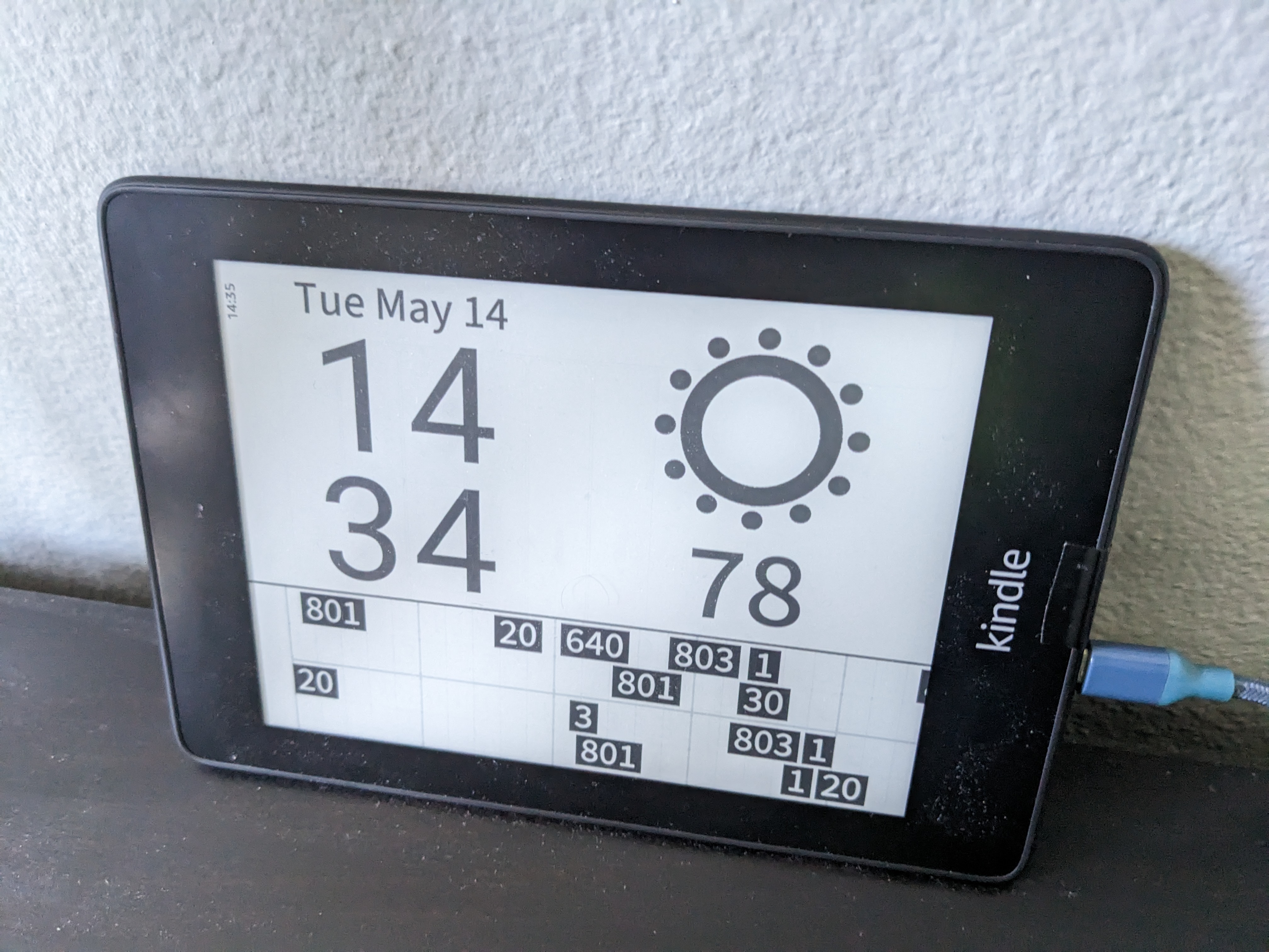 Dashboard showing the time, weather, and bus schedule